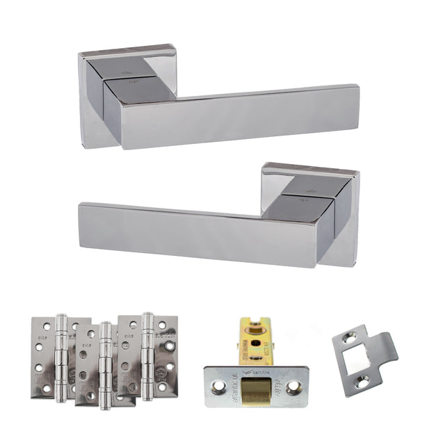 Quality image of Senza Pari Panetti Door Handle Pack (Latch Set - 2.5" CE Latch, 4" Fire Rated Hinges x3) - Polished Chrome | Sku. adpsp217cp3 | available from Trade Door Handles.