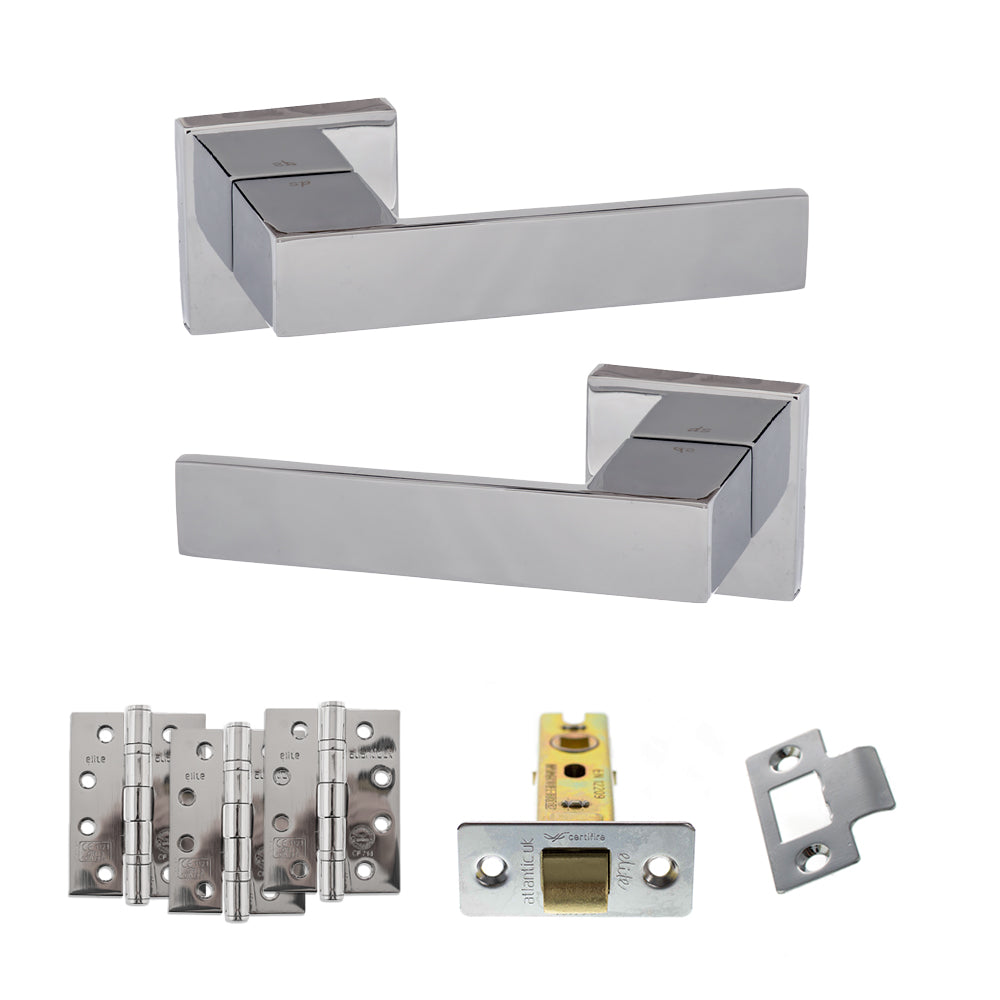Quality image of Senza Pari Panetti Door Handle Pack (Latch Set - 3" CE Latch, 4" Fire Rated Hinges x3) - Polished Chrome | Sku. adpsp217cp4 | available from Trade Door Handles.