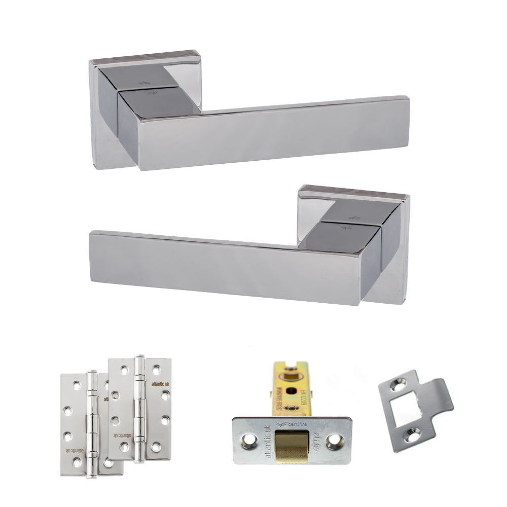 Quality image of Senza Pari Panetti Door Handle Pack (Latch Set - 2.5" CE Latch, 4" Slim Knuckle Hinges x2) - Polished Chrome | Sku. adpsp217cp5 | available from Trade Door Handles.