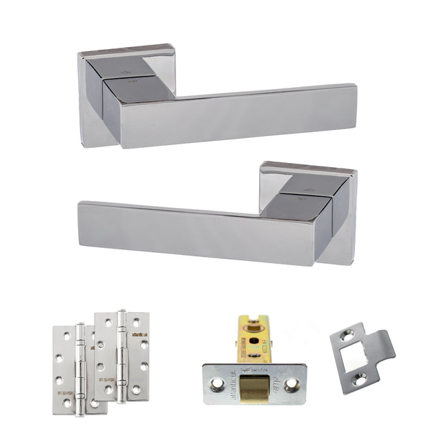 Quality image of Senza Pari Panetti Door Handle Pack (Latch Set - 2.5" CE Latch, 4" Slim Knuckle Hinges x2) - Polished Chrome | Sku. adpsp217cp5 | available from Trade Door Handles.