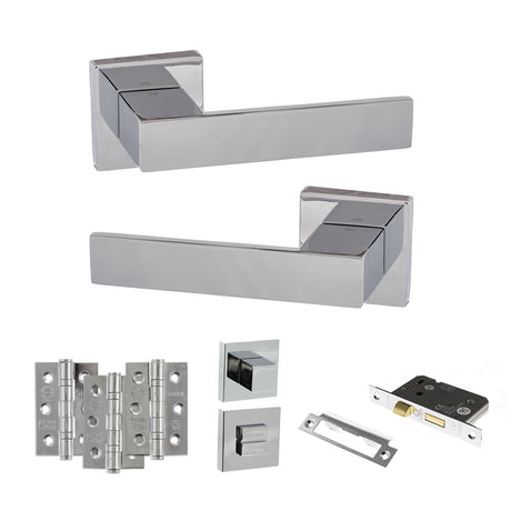 Quality image of Senza Pari Panetti Door Handle Pack (Bathroom Set - 2.5" CE Bathroom Lock, 3" Fire Rated Hinges x3) - Polished Chrome | Sku. adpsp217cp8 | available from Trade Door Handles.