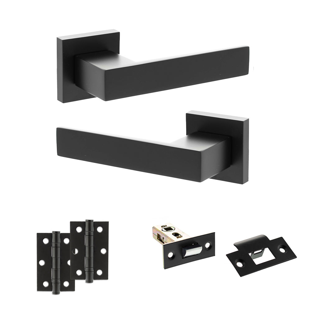 Quality image of Senza Pari Panetti Door Handle Pack (Latch Set - 2.5" Latch, 3" Hinges x2) - Matt Black | Sku. adpsp217mb7 | available from Trade Door Handles.