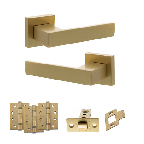 Quality image of Senza Pari Panetti Door Handle Pack (Latch Set - 3" CE Latch, 4" Fire Rated Hinges x3) - Satin Brass | Sku. adpsp217sb4 | available from Trade Door Handles.