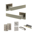 Quality image of Senza Pari Panetti Door Handle Pack (Bathroom Set - 3" CE Bathroom Lock, 4" Slim Knuckle Hinges x2) - Satin Nickel | Sku. adpsp217sn13 | available from Trade Door Handles.
