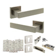 Quality image of Senza Pari Panetti Door Handle Pack (Euro Lock Set - 3" CE Sashlock, 4" Fire Rated Hinges x3) - Satin Nickel | Sku. adpsp217sn23 | available from Trade Door Handles.