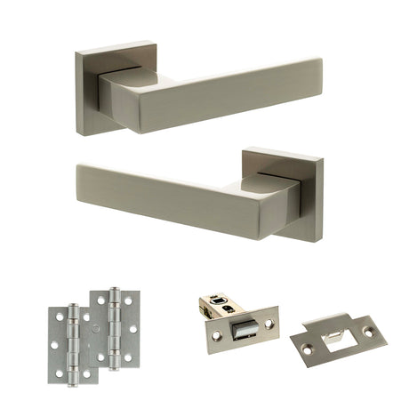 Quality image of Senza Pari Panetti Door Handle Pack (Latch Set - 2.5" Latch, 3" Hinges x2) - Satin Nickel | Sku. adpsp217sn7 | available from Trade Door Handles.