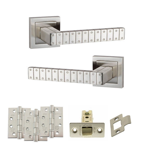 Quality image of Senza Pari Bianca Door Handle Pack (Latch Set - 3" CE Latch, 4" Fire Rated Hinges x3) - Satin Nickel | Sku. adpspc193sn4 | available from Trade Door Handles.