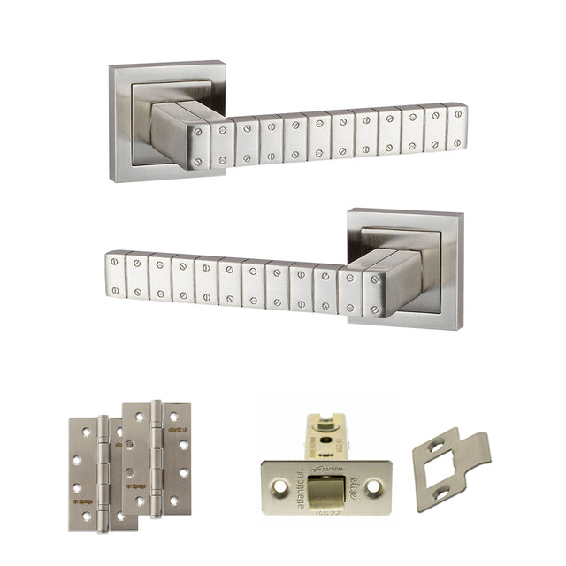 Quality image of Senza Pari Bianca Door Handle Pack (Latch Set - 3" CE Latch, 4" Slim Knuckle Hinges x2) - Satin Nickel | Sku. adpspc193sn6 | available from Trade Door Handles.