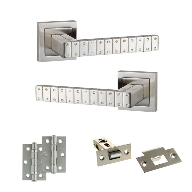 Quality image of Senza Pari Bianca Door Handle Pack (Latch Set - 2.5" Latch, 3" Hinges x2) - Satin Nickel | Sku. adpspc193sn7 | available from Trade Door Handles.