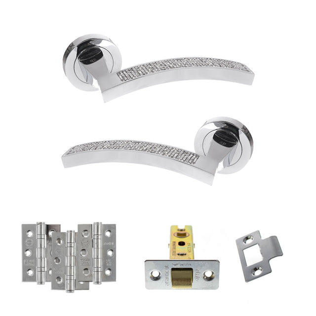 Quality image of Senza Pari Crystal Door Handle Pack (Latch Set - 2.5" CE Latch, 3" Fire Rated Hinges x3) - Polished Chrome | Sku. adpspm167crcp1 | available from Trade Door Handles.
