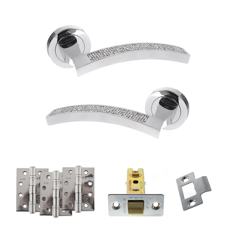 Quality image of Senza Pari Crystal Door Handle Pack (Latch Set - 2.5" CE Latch, 4" Fire Rated Hinges x3) - Polished Chrome | Sku. adpspm167crcp3 | available from Trade Door Handles.