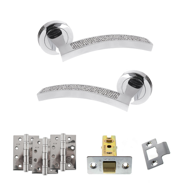 Quality image of Senza Pari Crystal Door Handle Pack (Latch Set - 2.5" CE Latch, 4" Fire Rated Hinges x3) - Polished Chrome | Sku. adpspm167crcp3 | available from Trade Door Handles.