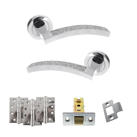Quality image of Senza Pari Crystal Door Handle Pack (Latch Set - 3" CE Latch, 4" Fire Rated Hinges x3) - Polished Chrome | Sku. adpspm167crcp4 | available from Trade Door Handles.