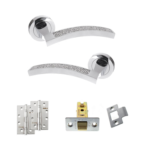Quality image of Senza Pari Crystal Door Handle Pack (Latch Set - 3" CE Latch, 4" Slim Knuckle Hinges x2) - Polished Chrome | Sku. adpspm167crcp6 | available from Trade Door Handles.