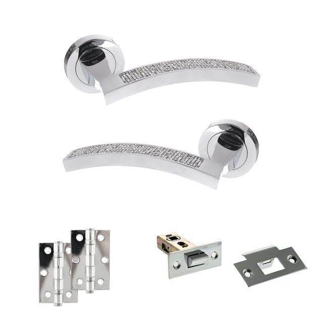 Quality image of Senza Pari Crystal Door Handle Pack (Latch Set - 2.5" Latch, 3" Hinges x2) - Polished Chrome | Sku. adpspm167crcp7 | available from Trade Door Handles.