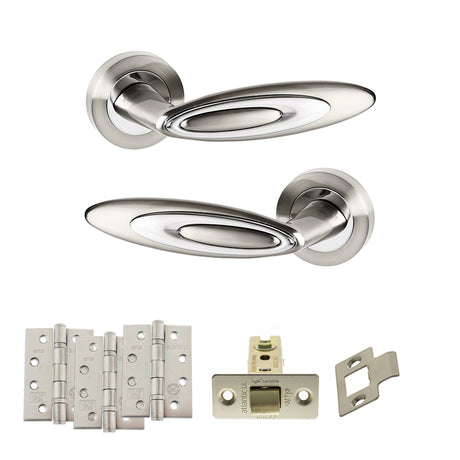 Quality image of Senza Pari Elisse Door Handle Pack (Latch Set - 3" CE Latch, 4" Fire Rated Hinges x3) - Satin Nickel/Chrome Plate | Sku. adpspm222sncp4 | available from Trade Door Handles.