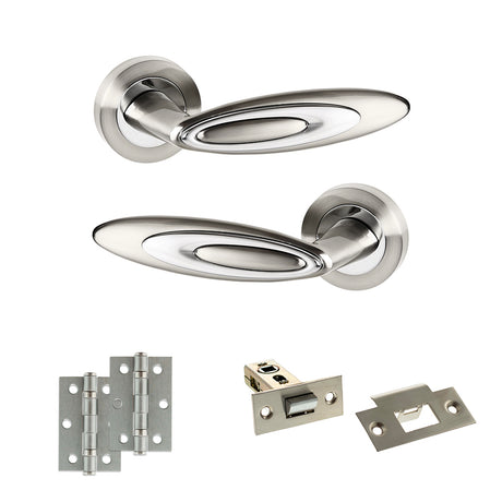 Quality image of Senza Pari Elisse Door Handle Pack (Latch Set - 2.5" Latch, 3" Hinges x2) - Satin Nickel/Chrome Plate | Sku. adpspm222sncp7 | available from Trade Door Handles.