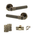 Quality image of Senza Pari Andretta Door Handle Pack (Latch Set - 2.5" CE Latch, 4" Slim Knuckle Hinges x2) - Antique Brass | Sku. adpspr160ab5 | available from Trade Door Handles.