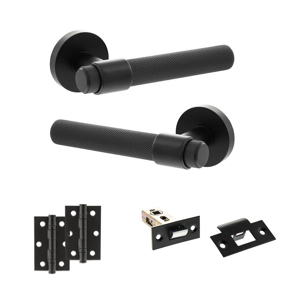 Quality image of Senza Pari Andretta Door Handle Pack (Latch Set - 2.5" Latch, 3" Hinges x2) - Matt Black | Sku. adpspr160mb7 | available from Trade Door Handles.