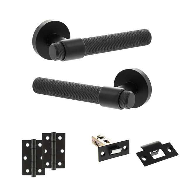 Quality image of Senza Pari Andretta Door Handle Pack (Latch Set - 2.5" Latch, 3" Hinges x2) - Matt Black | Sku. adpspr160mb7 | available from Trade Door Handles.