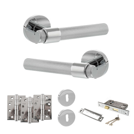 Quality image of Senza Pari Andretta Door Handle Pack (3 Lever Lock Set - 2.5" CE Sashlock, 4" Fire Rated Hinges x3) - Polished Chrome | Sku. adpspr160pc16 | available from Trade Door Handles.