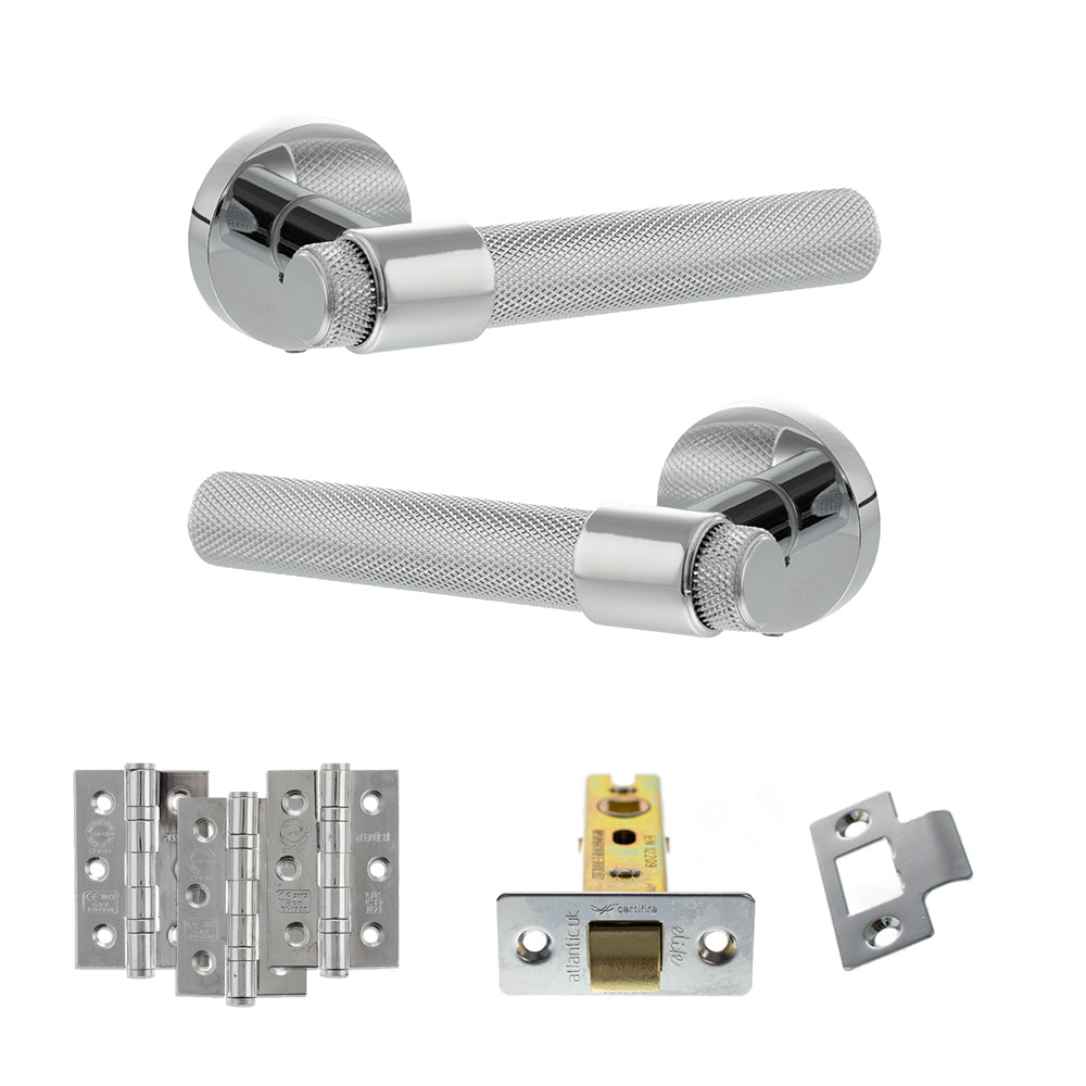Quality image of Senza Pari Andretta Door Handle Pack (Latch Set - 2.5" CE Latch, 3" Fire Rated Hinges x3) - Polished Chrome | Sku. adpspr160pc1 | available from Trade Door Handles.