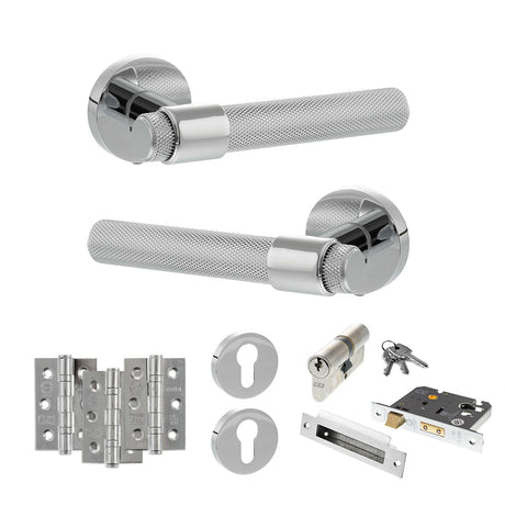 Quality image of Senza Pari Andretta Door Handle Pack (Euro Lock Set - 3" CE Sashlock, 3" Fire Rated Hinges x3) - Polished Chrome | Sku. adpspr160pc21 | available from Trade Door Handles.