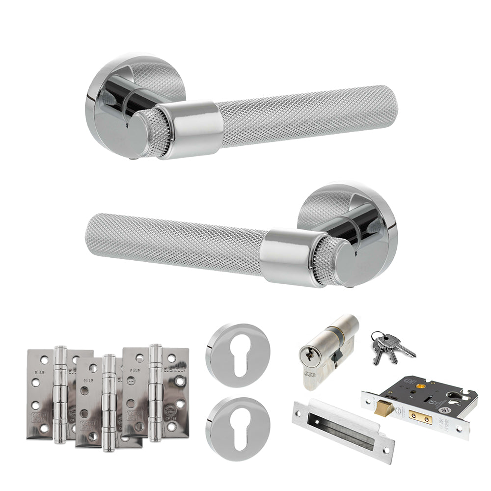 Quality image of Senza Pari Andretta Door Handle Pack (Euro Lock Set - 2.5" CE Sashlock, 4" Fire Rated Hinges x3) - Polished Chrome | Sku. adpspr160pc22 | available from Trade Door Handles.
