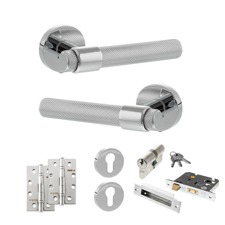 Quality image of Senza Pari Andretta Door Handle Pack (Euro Lock Set - 2.5" CE Sashlock, 4" Slim Knuckle Hinges x2) - Polished Chrome | Sku. adpspr160pc24 | available from Trade Door Handles.