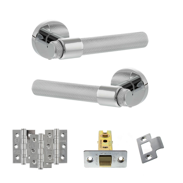 Quality image of Senza Pari Andretta Door Handle Pack (Latch Set - 3" CE Latch, 3" Fire Rated Hinges x3) - Polished Chrome | Sku. adpspr160pc2 | available from Trade Door Handles.