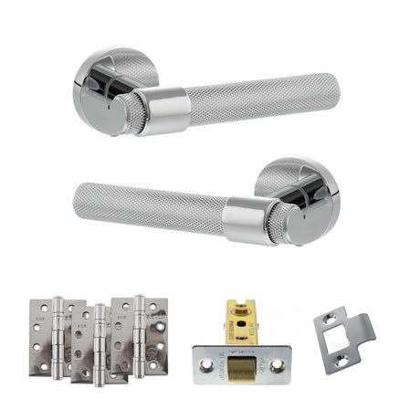 Quality image of Senza Pari Andretta Door Handle Pack (Latch Set - 3" CE Latch, 4" Fire Rated Hinges x3) - Polished Chrome | Sku. adpspr160pc4 | available from Trade Door Handles.