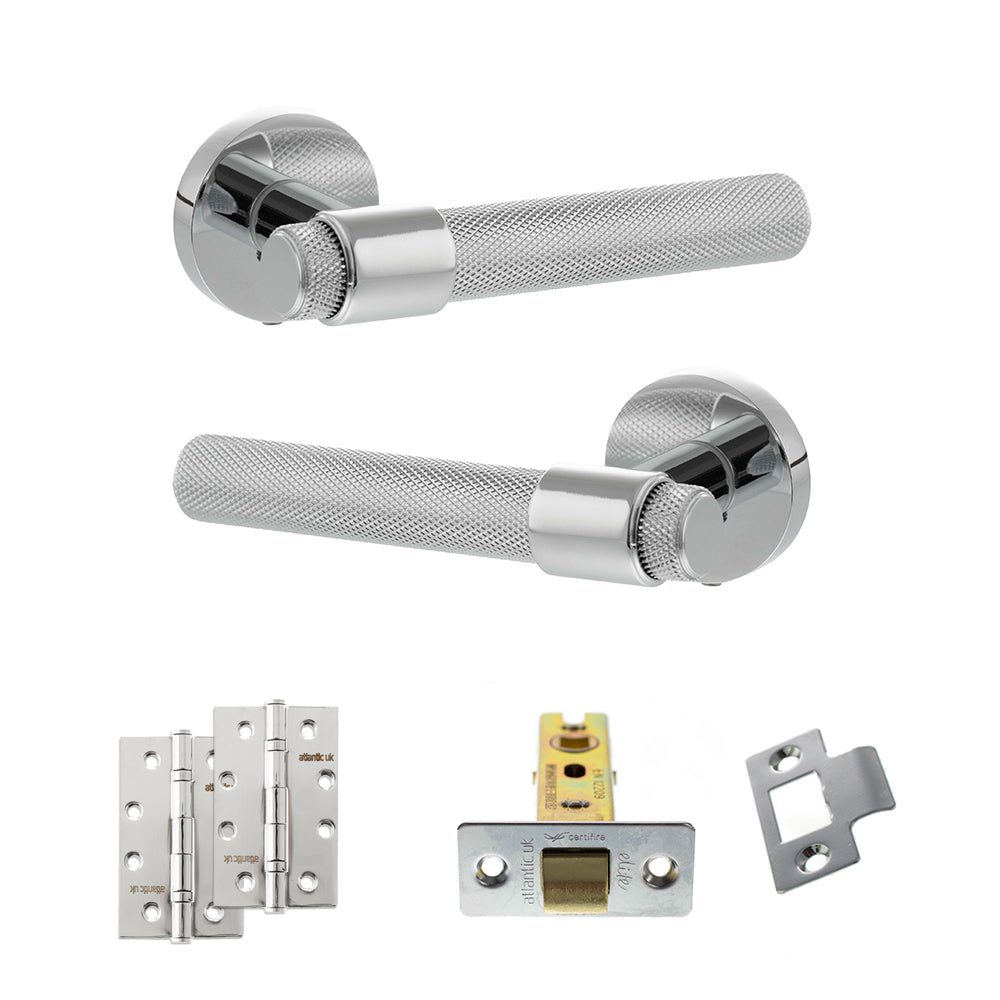 Quality image of Senza Pari Andretta Door Handle Pack (Latch Set - 3" CE Latch, 4" Slim Knuckle Hinges x2) - Polished Chrome | Sku. adpspr160pc6 | available from Trade Door Handles.