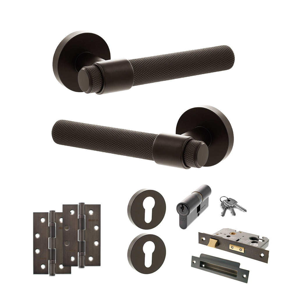 Quality image of Senza Pari Andretta Door Handle Pack (Euro Lock Set - 2.5" CE Sashlock, 4" Slim Knuckle Hinges x2) - Urban Dark Bronze | Sku. adpspr160udb24 | available from Trade Door Handles.