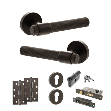 Quality image of Senza Pari Andretta Door Handle Pack (Euro Lock Set - 3" CE Sashlock, 4" Slim Knuckle Hinges x2) - Urban Dark Bronze | Sku. adpspr160udb25 | available from Trade Door Handles.