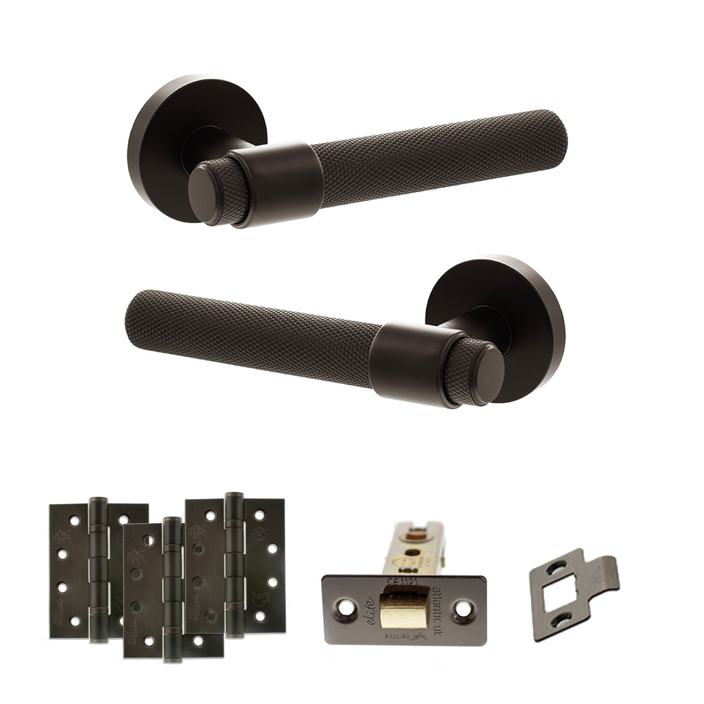 Quality image of Senza Pari Andretta Door Handle Pack (Latch Set - 2.5" CE Latch, 4" Fire Rated Hinges x3) - Urban Dark Bronze | Sku. adpspr160udb3 | available from Trade Door Handles.