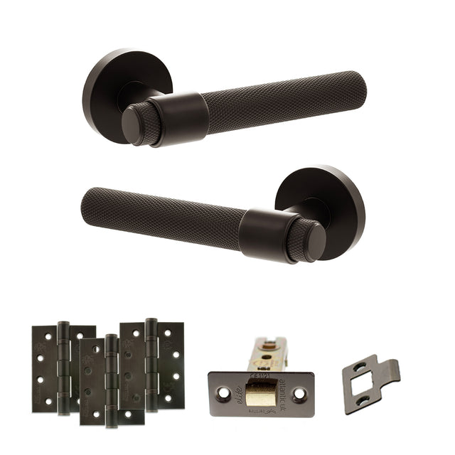 Quality image of Senza Pari Andretta Door Handle Pack (Latch Set - 3" CE Latch, 4" Fire Rated Hinges x3) - Urban Dark Bronze | Sku. adpspr160udb4 | available from Trade Door Handles.