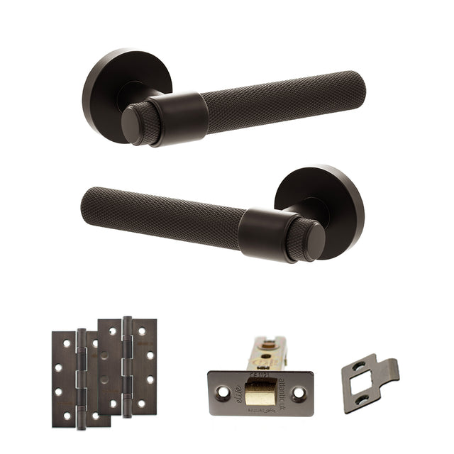 Quality image of Senza Pari Andretta Door Handle Pack (Latch Set - 3" CE Latch, 4" Slim Knuckle Hinges x2) - Urban Dark Bronze | Sku. adpspr160udb6 | available from Trade Door Handles.