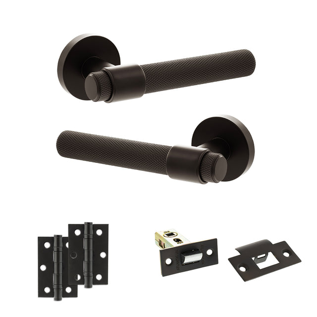 Quality image of Senza Pari Andretta Door Handle Pack (Latch Set - 2.5" Latch, 3" Hinges x2) - Urban Dark Bronze | Sku. adpspr160udb7 | available from Trade Door Handles.