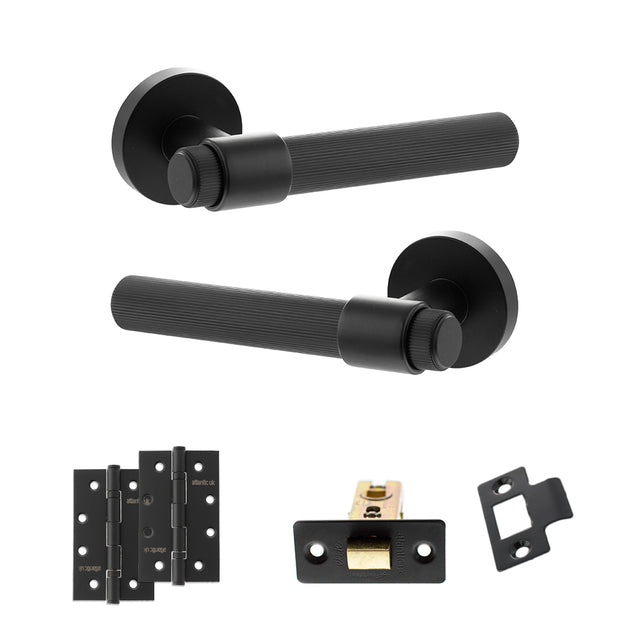 Quality image of Senza Pari Fasana Door Handle Pack (Latch Set - 3" CE Latch, 4" Slim Knuckle Hinges x2) - Matt Black | Sku. adpspr165mb6 | available from Trade Door Handles.