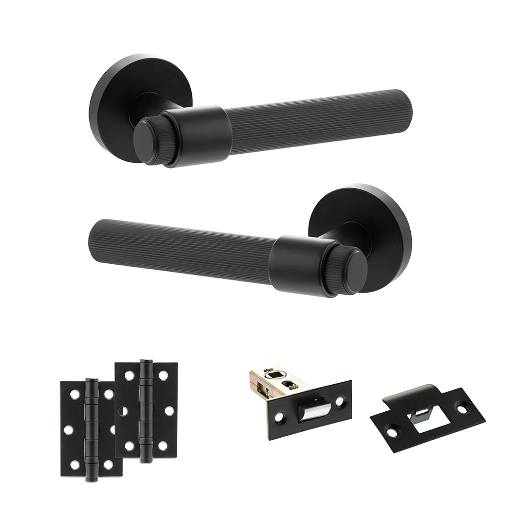 Quality image of Senza Pari Fasana Door Handle Pack (Latch Set - 2.5" Latch, 3" Hinges x2) - Matt Black | Sku. adpspr165mb7 | available from Trade Door Handles.