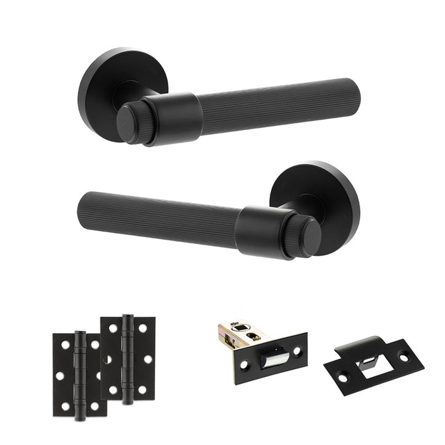 Quality image of Senza Pari Fasana Door Handle Pack (Latch Set - 2.5" Latch, 3" Hinges x2) - Matt Black | Sku. adpspr165mb7 | available from Trade Door Handles.