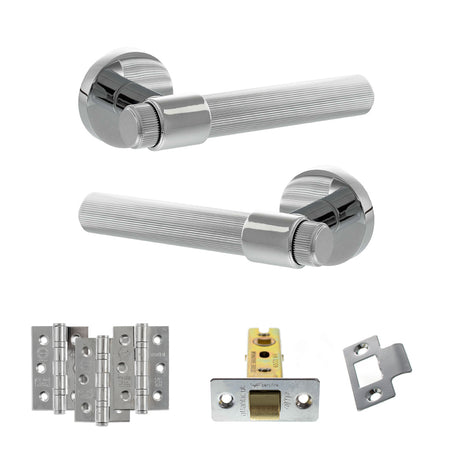 Quality image of Senza Pari Fasana Door Handle Pack (Latch Set - 3" CE Latch, 3" Fire Rated Hinges x3) - Polished Chrome | Sku. adpspr165pc2 | available from Trade Door Handles.