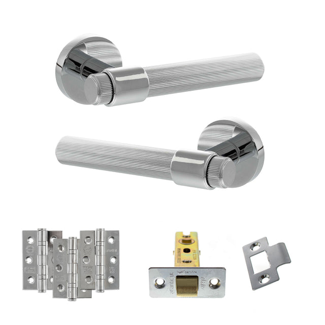Quality image of Senza Pari Fasana Door Handle Pack (Latch Set - 3" CE Latch, 3" Fire Rated Hinges x3) - Polished Chrome | Sku. adpspr165pc2 | available from Trade Door Handles.