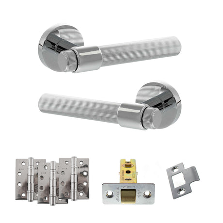 Quality image of Senza Pari Fasana Door Handle Pack (Latch Set - 3" CE Latch, 4" Fire Rated Hinges x3) - Polished Chrome | Sku. adpspr165pc4 | available from Trade Door Handles.