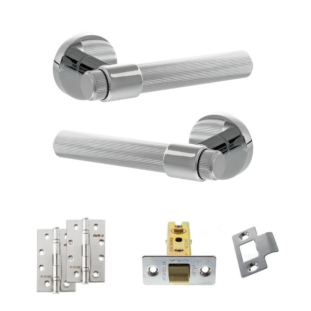 Quality image of Senza Pari Fasana Door Handle Pack (Latch Set - 3" CE Latch, 4" Slim Knuckle Hinges x2) - Polished Chrome | Sku. adpspr165pc6 | available from Trade Door Handles.