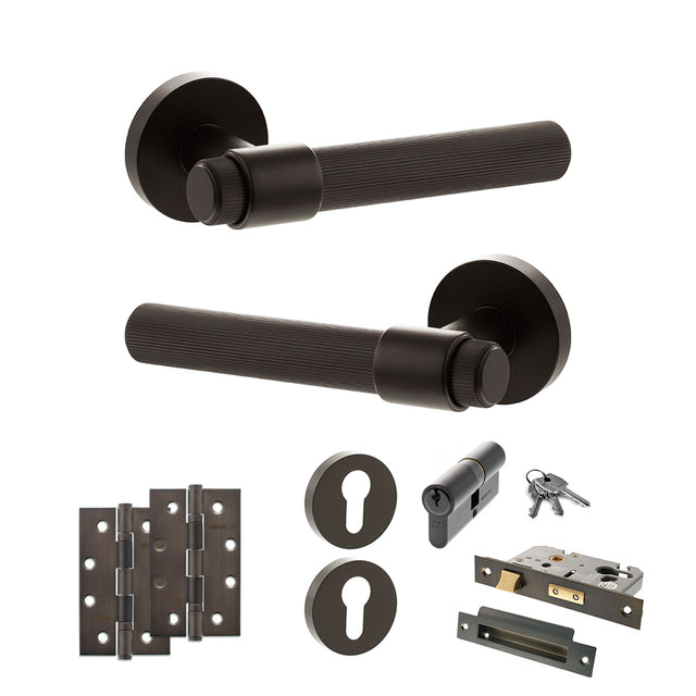 Quality image of Senza Pari Fasana Door Handle Pack (Euro Lock Set - 3" CE Sashlock, 4" Slim Knuckle Hinges x2) - Urban Dark Bronze | Sku. adpspr165udb25 | available from Trade Door Handles.