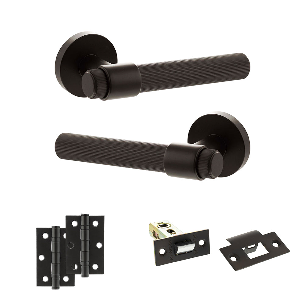 Quality image of Senza Pari Fasana Door Handle Pack (Latch Set - 2.5" Latch, 3" Hinges x2) - Urban Dark Bronze | Sku. adpspr165udb7 | available from Trade Door Handles.