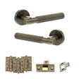 Quality image of Senza Pari Rosarno Door Handle Pack (Latch Set - 3" CE Latch, 4" Fire Rated Hinges x3) - Antique Brass | Sku. adpspr170ab4 | available from Trade Door Handles.