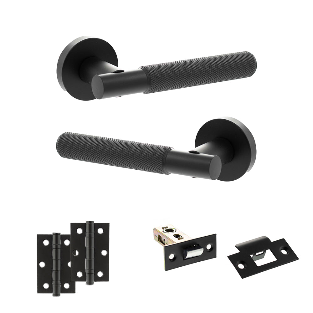 Quality image of Senza Pari Rosarno Door Handle Pack (Latch Set - 2.5" Latch, 3" Hinges x2) - Matt Black | Sku. adpspr170mb7 | available from Trade Door Handles.