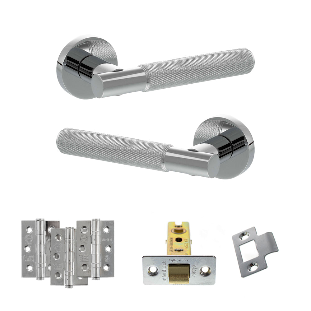 Quality image of Senza Pari Rosarno Door Handle Pack (Latch Set - 3" CE Latch, 3" Fire Rated Hinges x3) - Polished Chrome | Sku. adpspr170pc2 | available from Trade Door Handles.